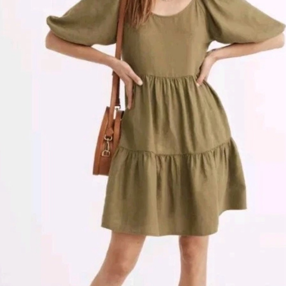 Madewell Olive Puff Sleeve Mini Dress